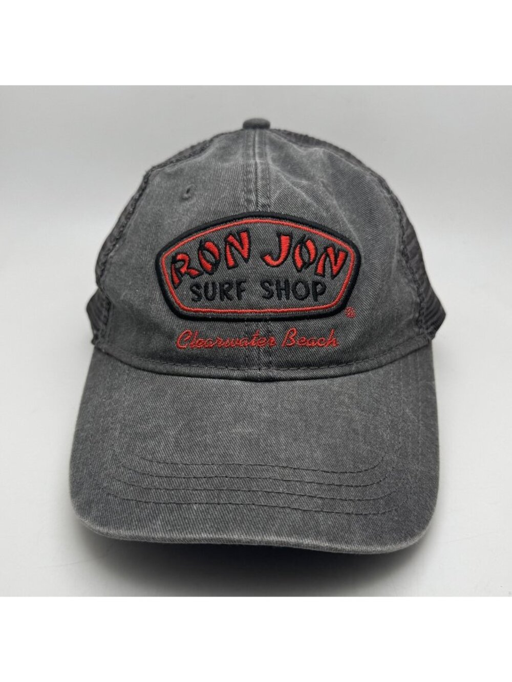 Ron Jon Surf Shop Clearwater Beach Trucker Hat Cap Gray Red Adjustable OSFA